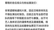 杨宗纬将缺席录制央视综艺频道演唱会，此前表演时意外跌落舞台受伤